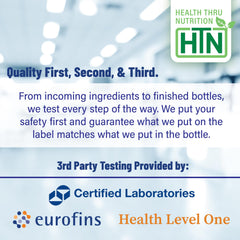 Non-GMO and third-party tested seals on packaging