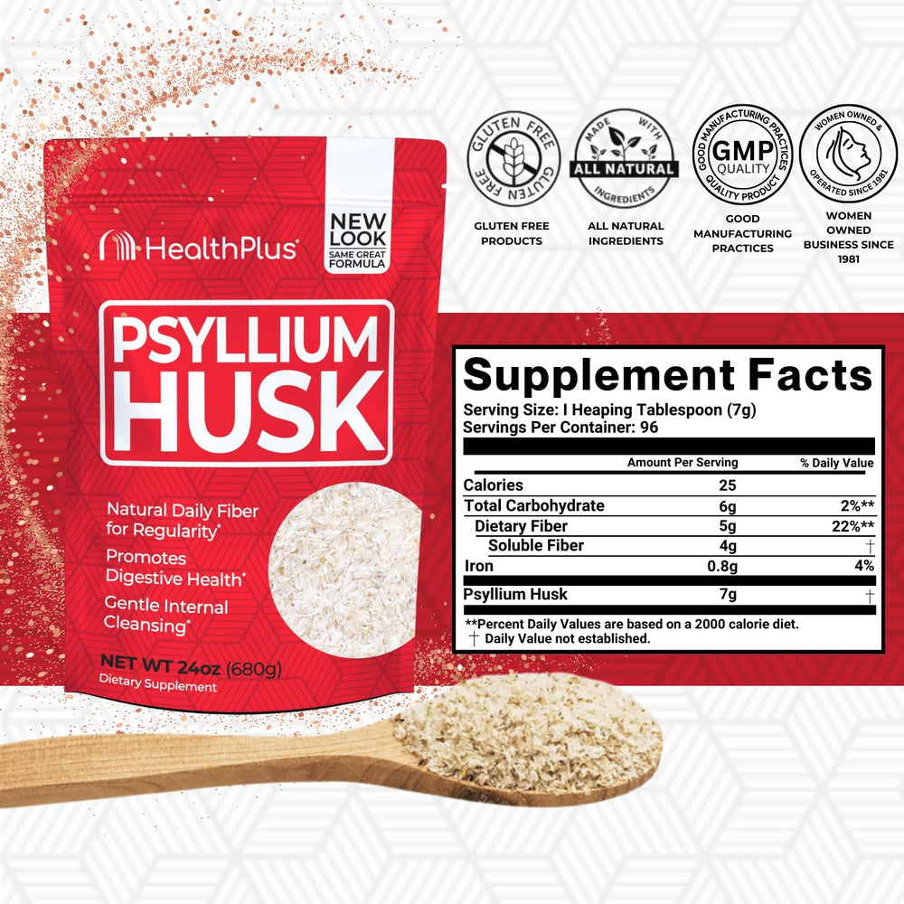Health Plus Psyllium Husk 24 oz label close-up