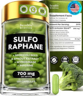 Healthbiotics sulforaphane supplement bottle with organic broccoli sprouts