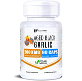 Healthfare aged black garlic supplement bottle and label