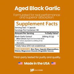 Vegan non-GMO gluten-free packaging icons on Healthfare bottle