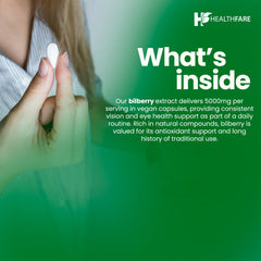 Ingredients panel of HealthFare Bilberry Eye Supplement