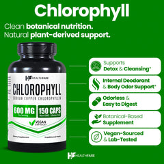 Close-up of Healthfare Chlorophyll Capsules 600mg capsules