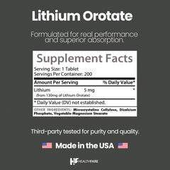 Nutrition facts panel for HealthFare Lithium Orotate 130 mg