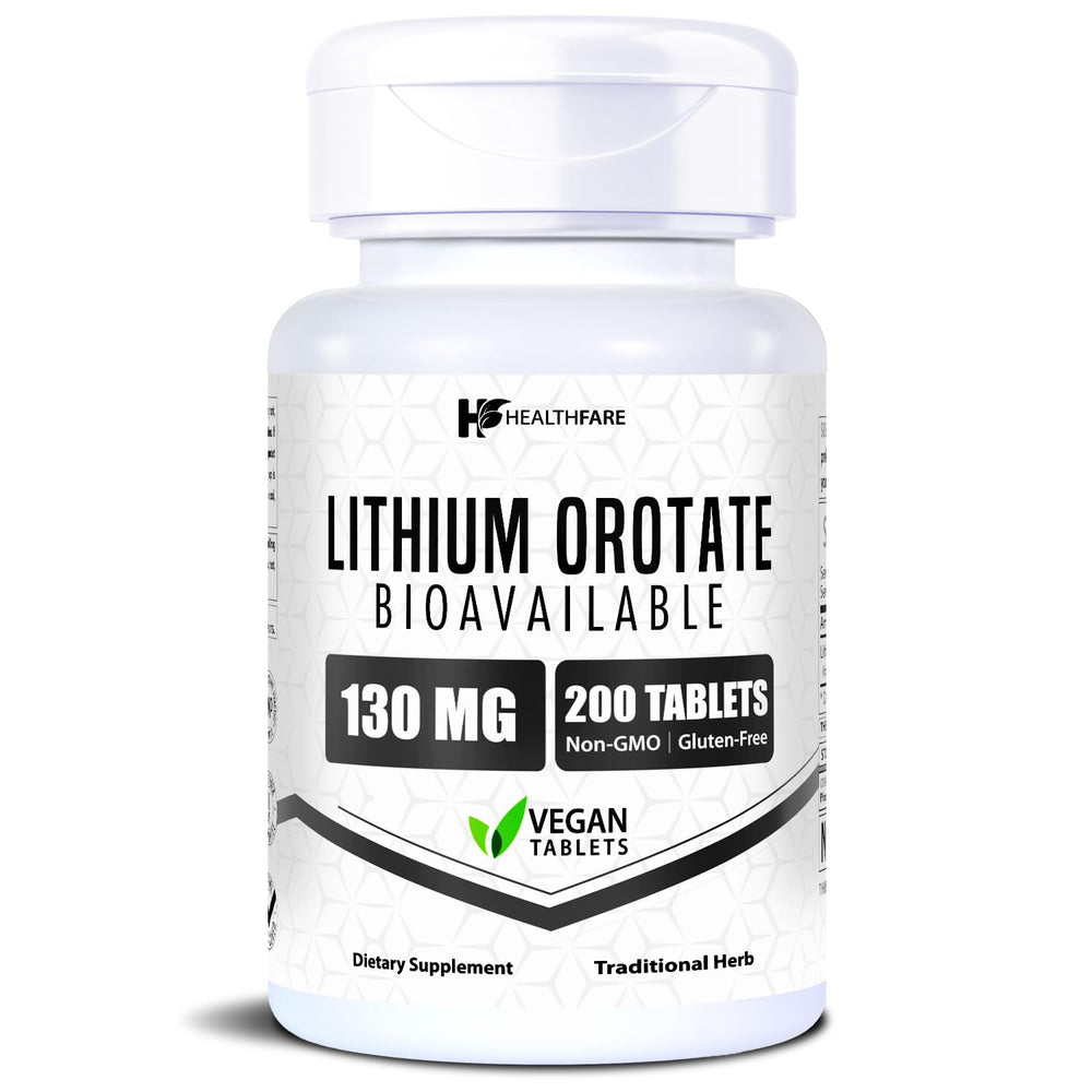 HealthFare Lithium Ootate 130 mg hero image with bottle and tablets