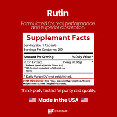 Close-up of Healthfare Rutin 500mg vegan capsules