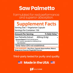 Close-up of Healthfare Saw Palmetto vegan capsules