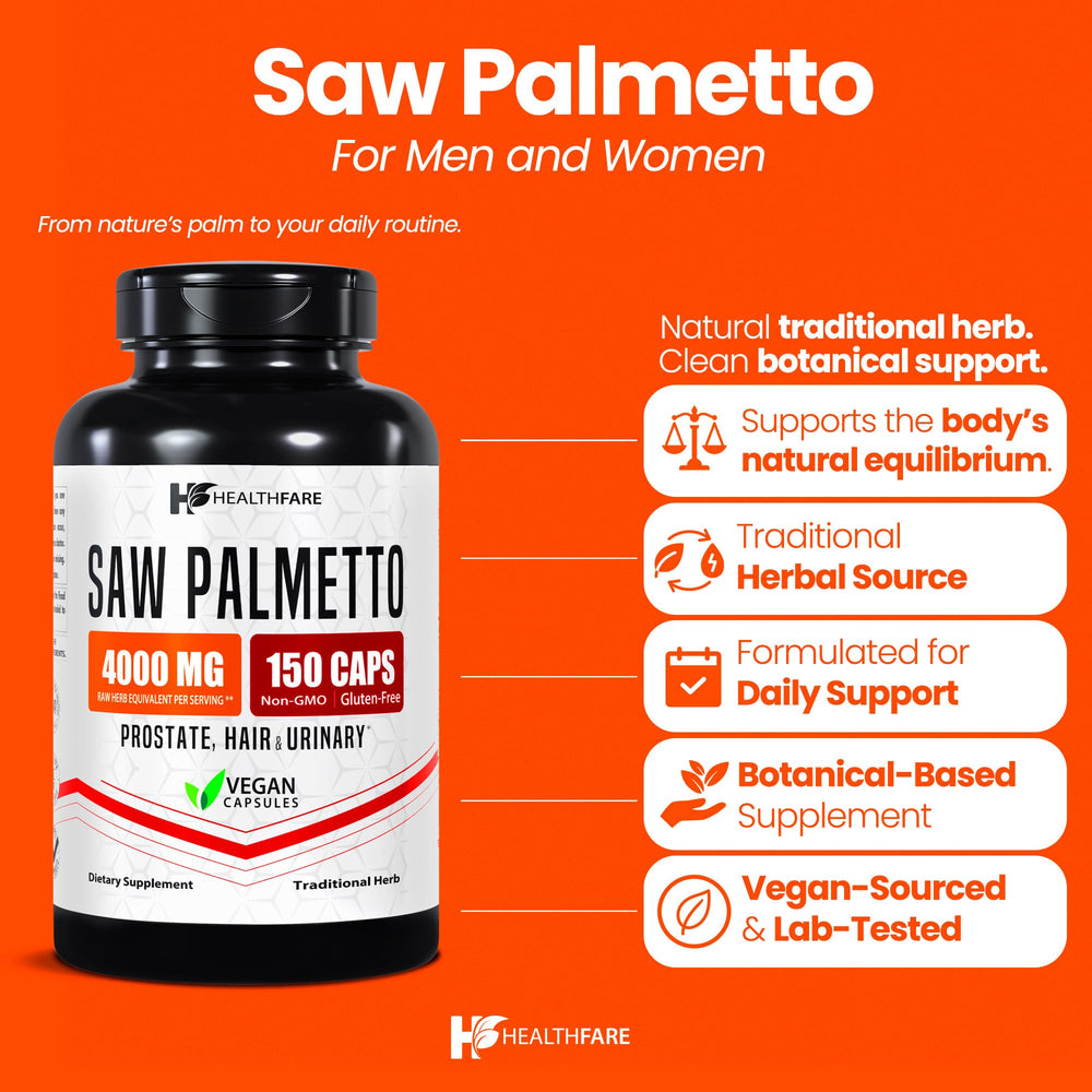 Product label showing Healthfare Saw Palmetto information