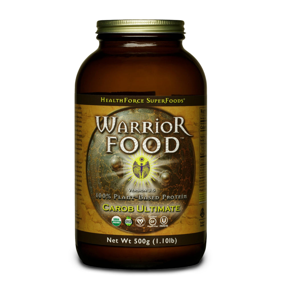 HealthForce Warrior Food Protein Powder Carob flavor 500 g packaging