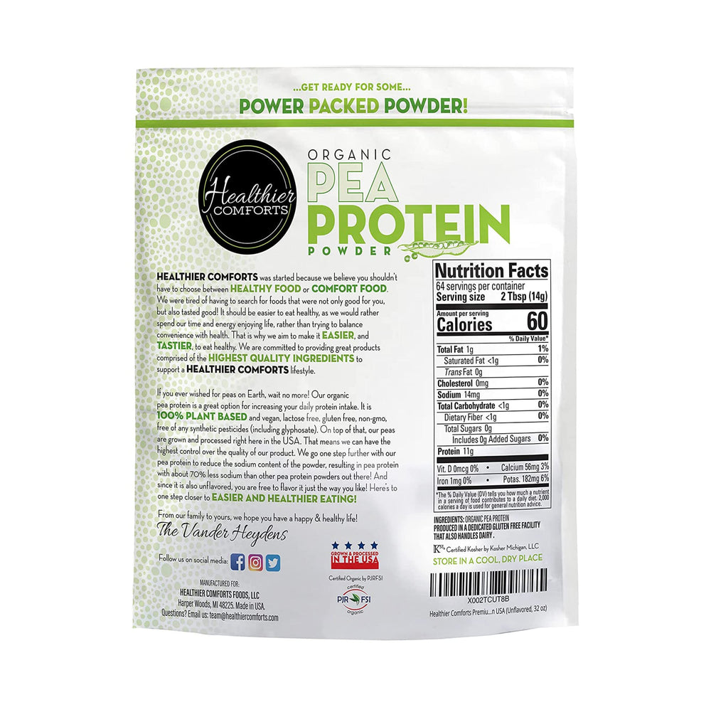 Shake being poured with Healthier Comforts pea protein powder