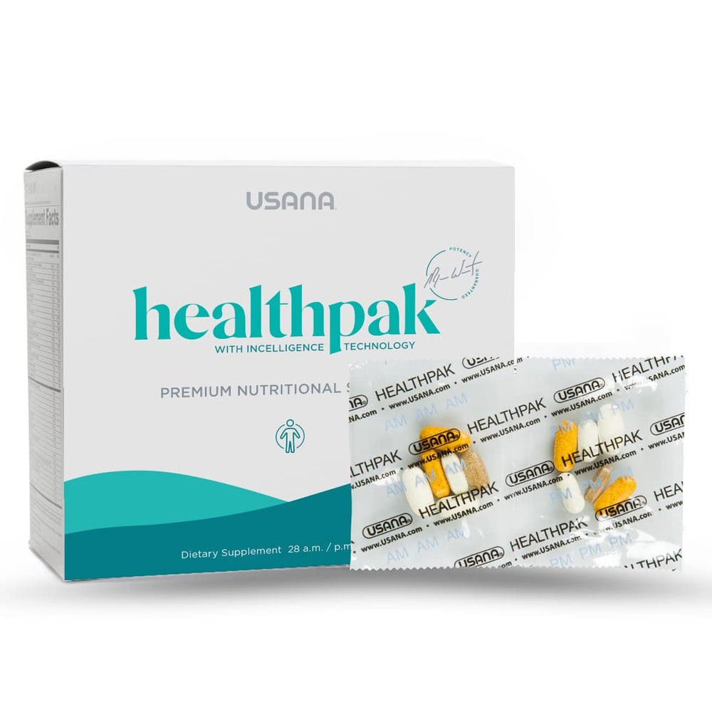 USANA HealthPak AM/PM daily packets arranged in a 56-pack supply
