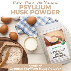 Certification label on Healthworks Psyllium Husk Powder jar