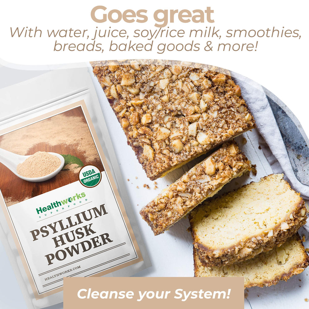 Measuring spoon with Healthworks Organic Psyllium Husk Powder