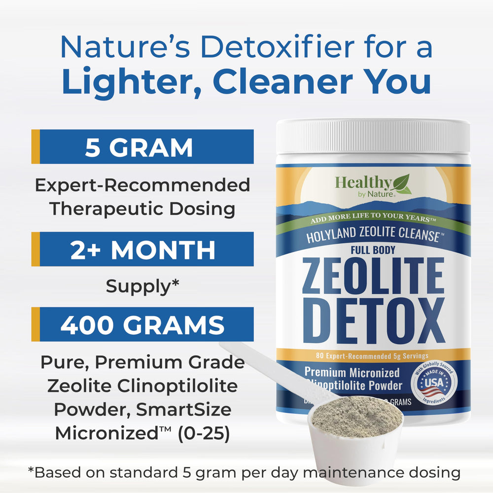 Healthy by Nature HolyLand Zeolite 400-gram pack offering cost-effective detox and energy support