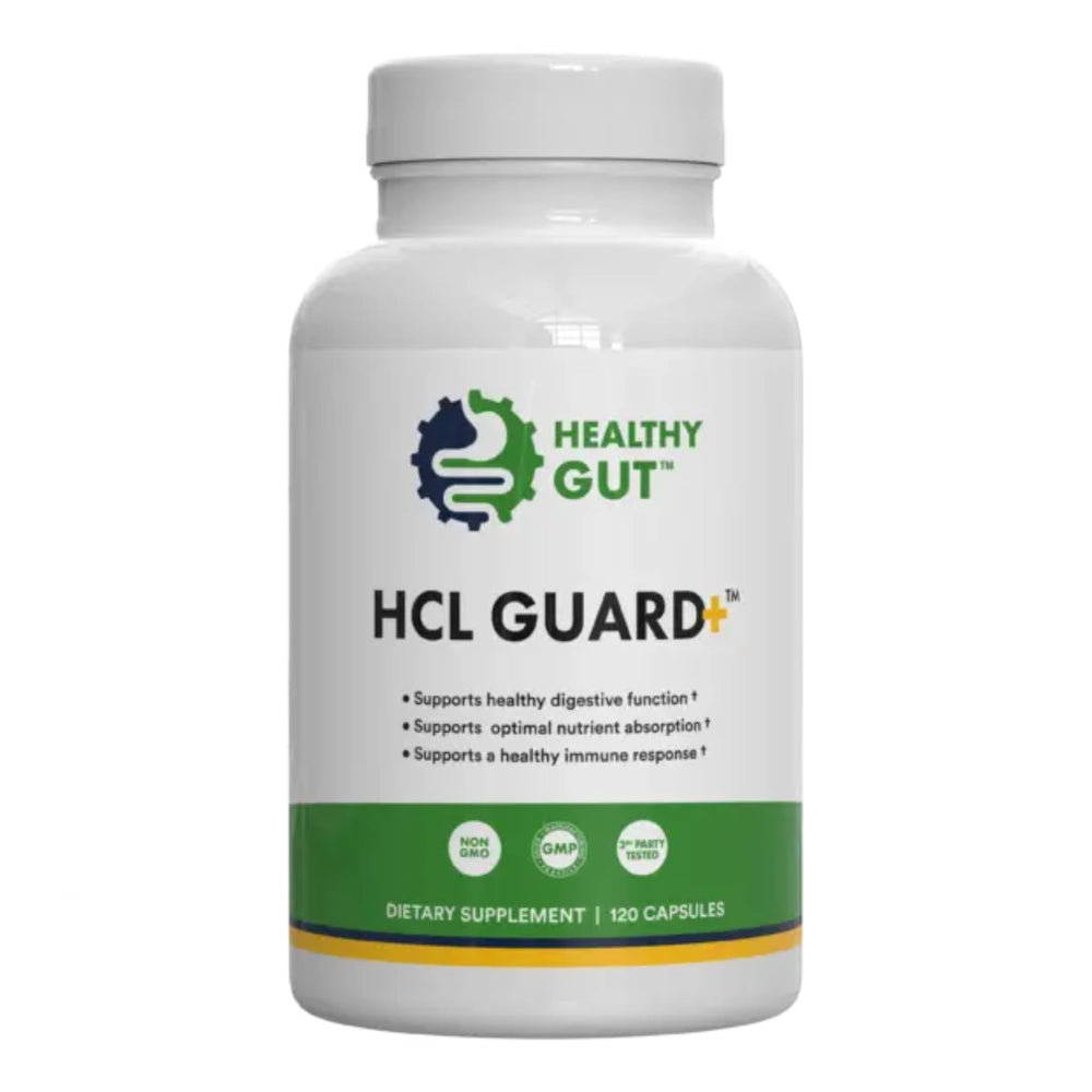 Healthy Gut HCL Guard+ bottle with front label
