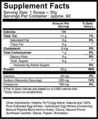 Healthy 'N Fit egg protein chocolate-label: showcases purity and lactose-free nutrition.