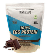 Healthy 'N Fit egg protein chocolate-tub: pure egg white protein for post-workout fueling.