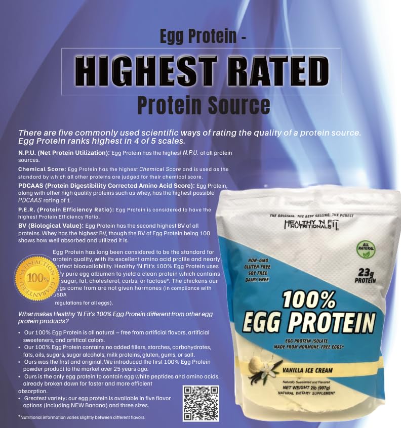 Healthy 'N Fit Egg Protein Vanilla powder closeup—pure egg protein with natural peptides for clean nutrition.