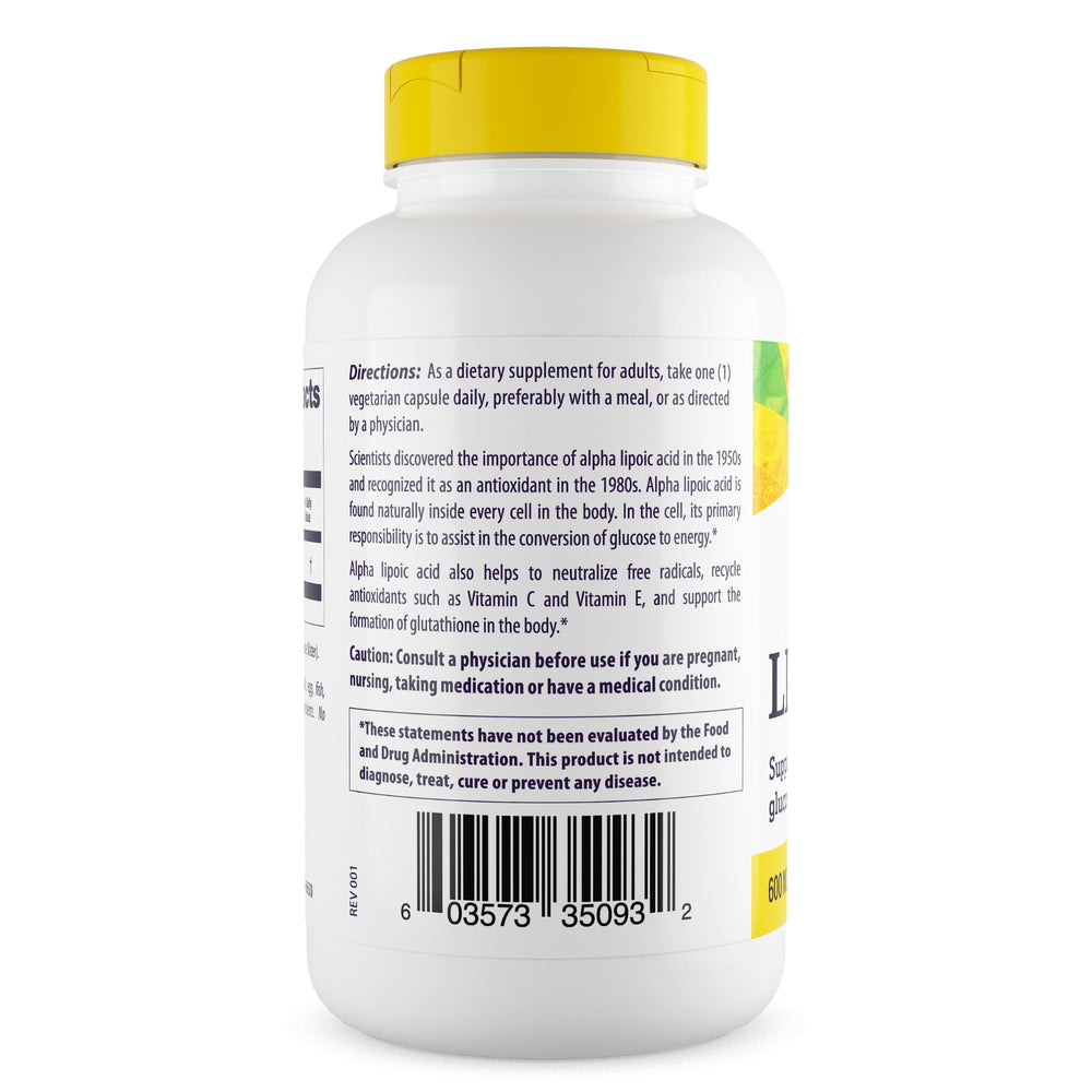 Healthy Origins Alpha Lipoic Acid capsules – convenient veggie capsules for daily energy support.