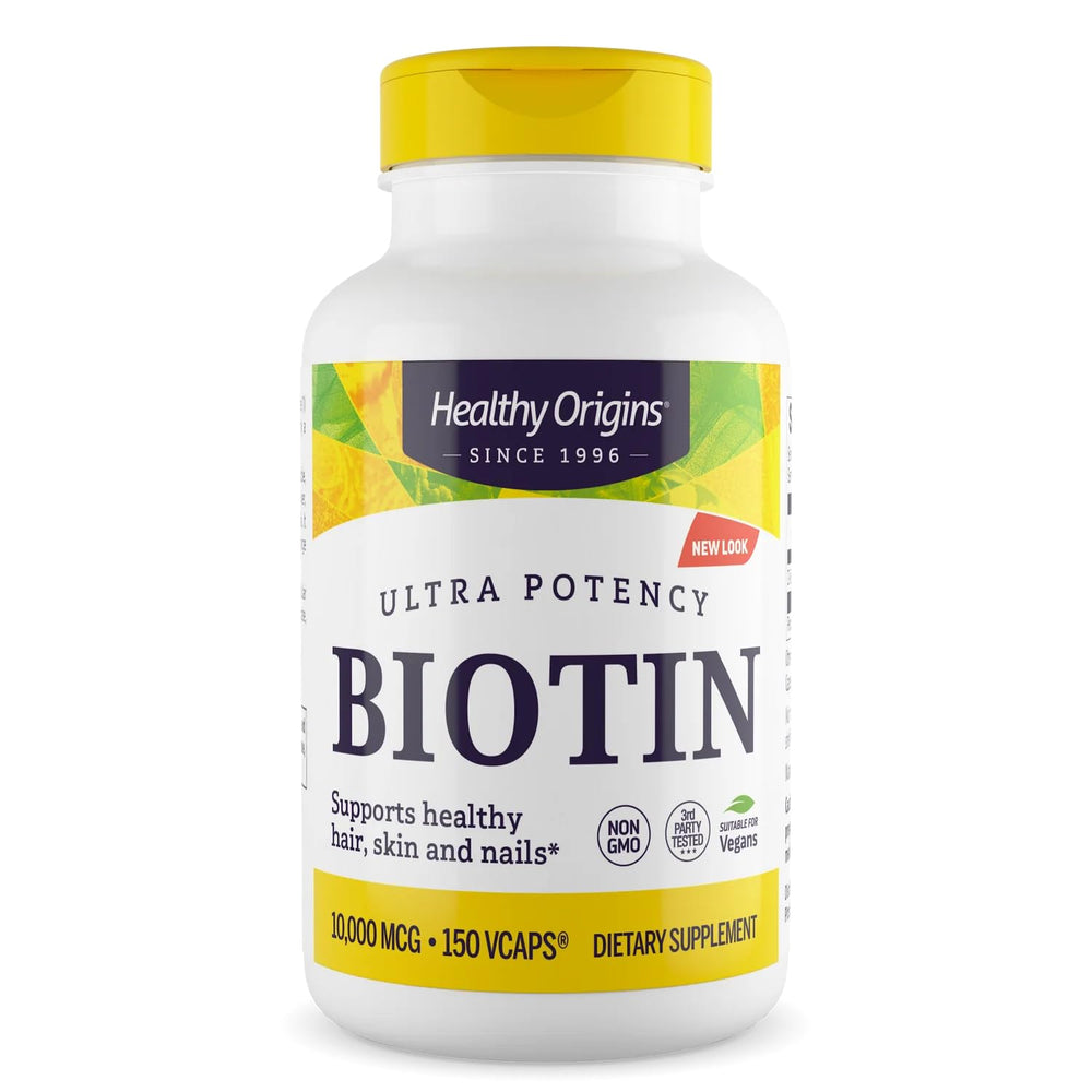 Healthy Origins Biotin 10,000 mcg bottle label - front view