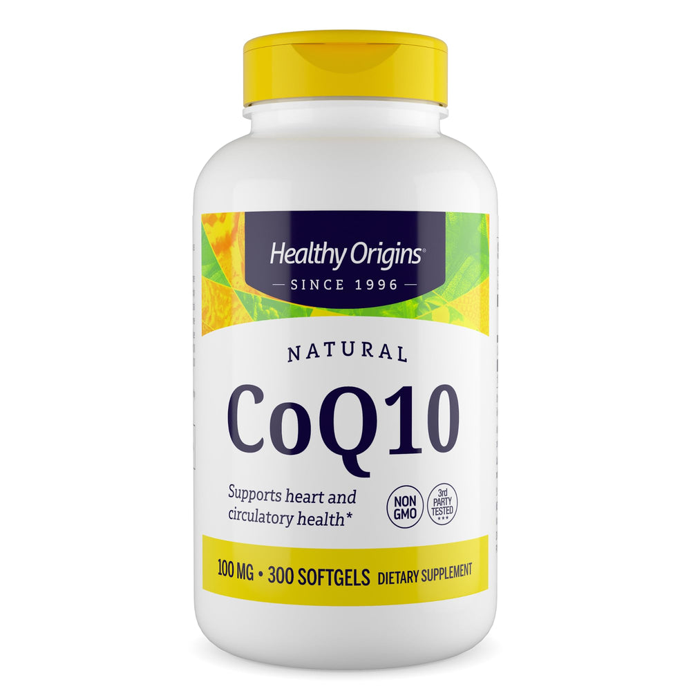 Healthy Origins CoQ10 bottle – 300 softgels for daily energy support.