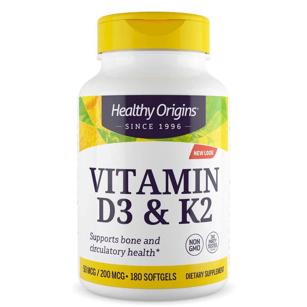 Bottle label for Healthy Origins Vitamin D3 2,000 IU & K2 200 mcg