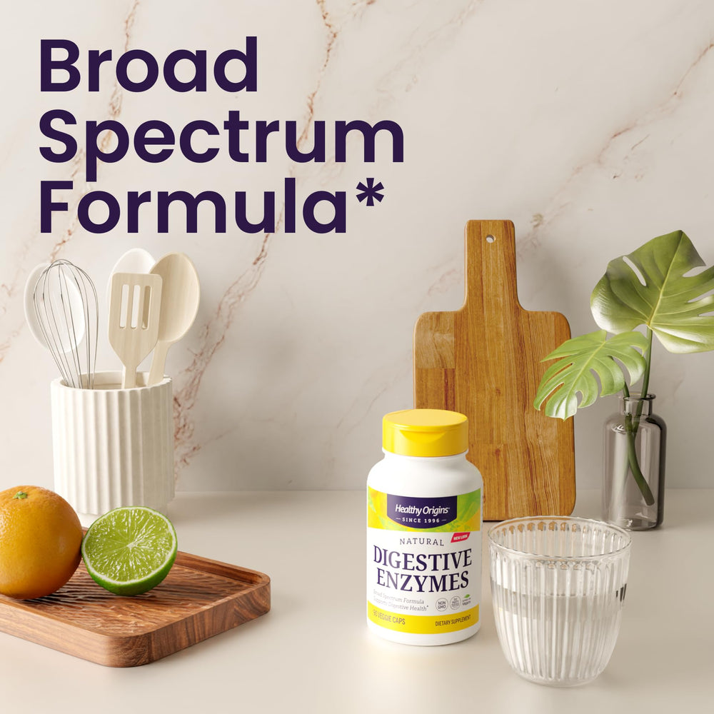 Capsules and enzyme icons representing broad-spectrum formula