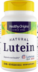 Bottle of Healthy Origins Lutein 20 mg with Lutemax 2020 and Zeaxanthin