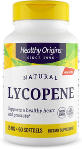 Bottle of Healthy Origins Lycopene 15 mg with label visible