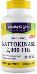 Healthy Origins Nattokinase bottle front with 180 veggie caps