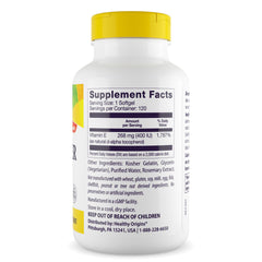 Non-GMO label on Healthy Origins Vitamin E bottle