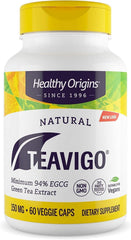 Healthy Origins Teavigo bottle front shows high-EGCG antioxidant support.
