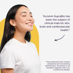Healthy Origins Tocomin SupraBio skin glow visual indicating radiant skin support.