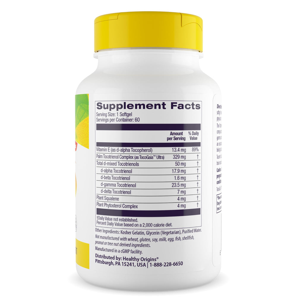 Healthy Origins Tocomin SupraBio softgels closeup highlighting easy-to-take capsules for daily support.