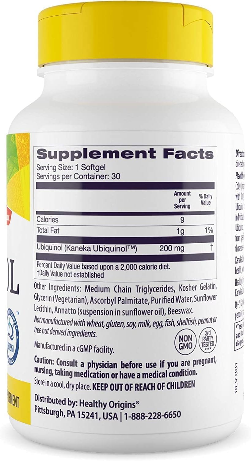 Close-up of CoQ10 active form on Ubiquinol label