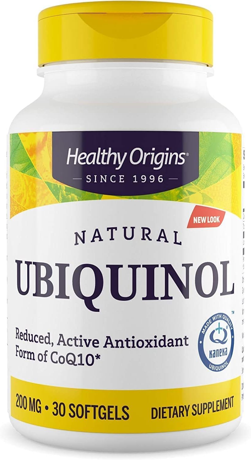 Front label of Healthy Origins Ubiquinol 200 mg bottle