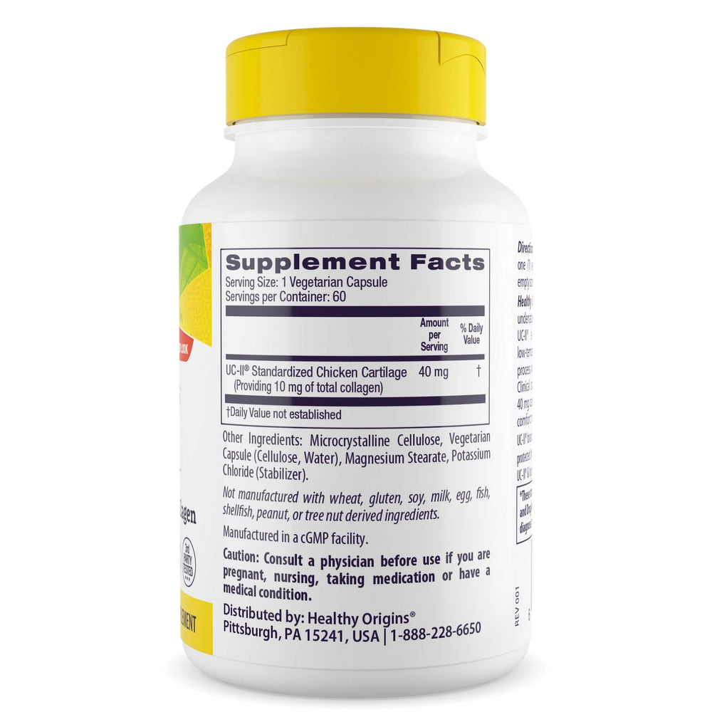 Back view of the UC-II bottle with supplement facts