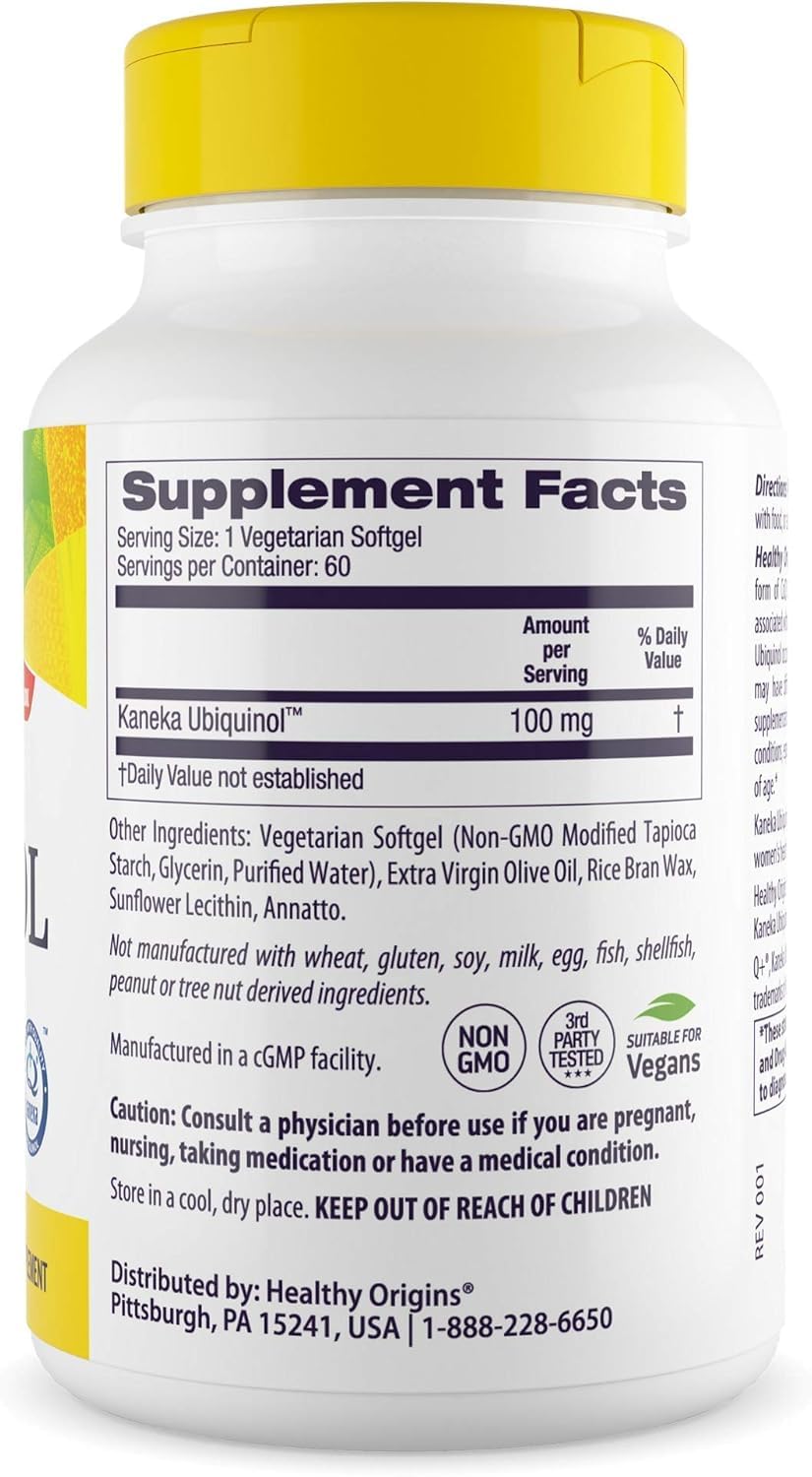 Close-up of Vegan Ubiquinol 100 mg veggie gel capsule
