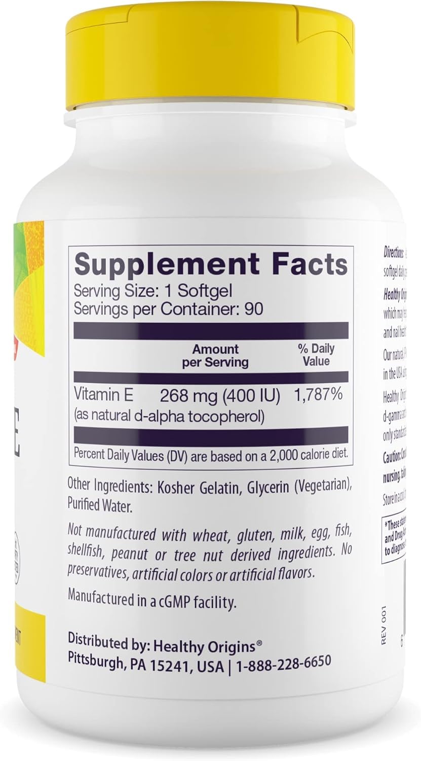 Close-up of Vitamin E 400 IU label on bottle