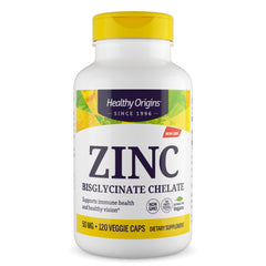 Healthy Origins Zinc Bisglycinate Chelate 50 mg bottle with Albion Minerals label