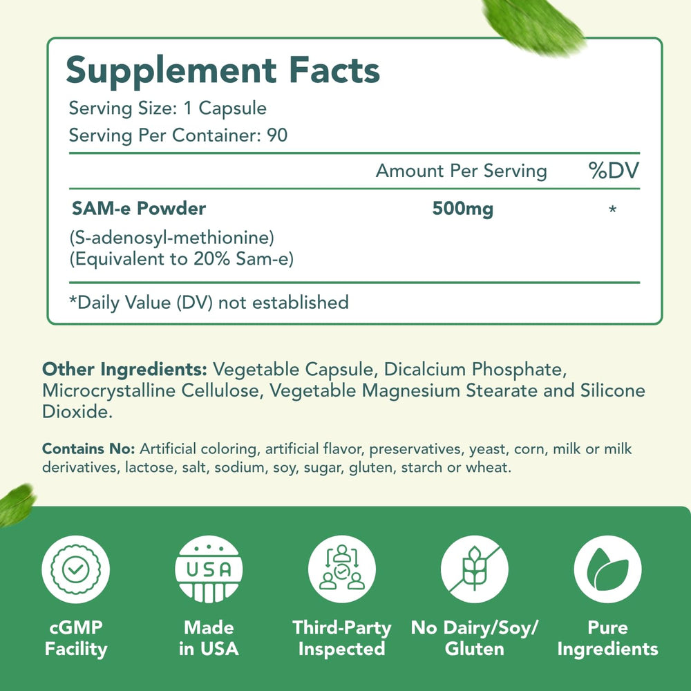 Close-up of Healthy Way SAM-e 500mg label