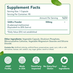 Close-up of Healthy Way SAM-e 500mg label