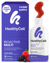 HealthyCell Bioactive Daily Liquid Multivitamin bottle with 14 gel packs