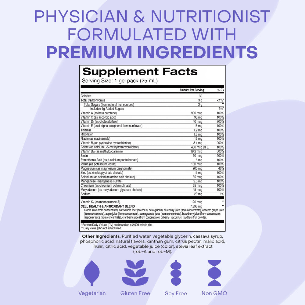 Label highlights vegetarian, non-GMO, gluten-free and soy-free attributes