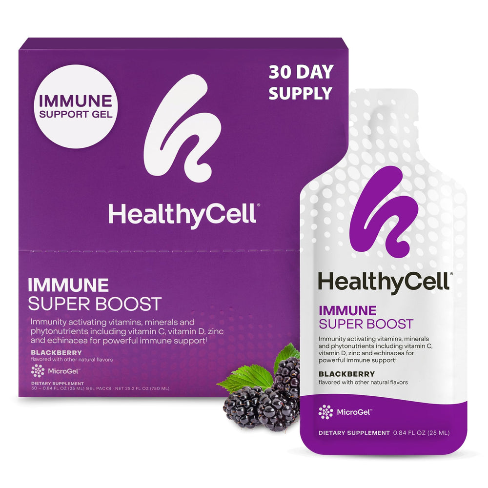 Front view of HealthyCell Immune Super Boost gel pack