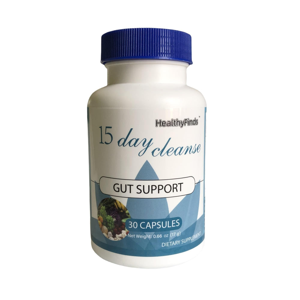 HealthyFinds 15 Day Cleanse bottle front view supports gentle gut cleanse routine