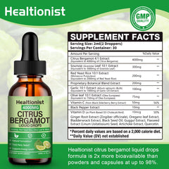 Healtionist citrus bergamot liquid drops pour glass shows quick absorption in beverage.