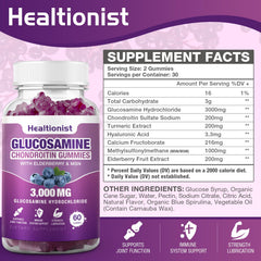 Close-up of joint-support gummies showing glucosamine and MSM for cartilage health