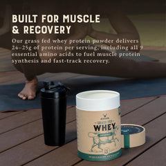 HEART & SOIL whey concentrate unflavored powder bag open illustrates minimal ingredients for versatile shakes.