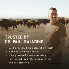 HEART & SOIL whey concentrate unflavored powder with grass-fed Australian cows for clean sourcing.